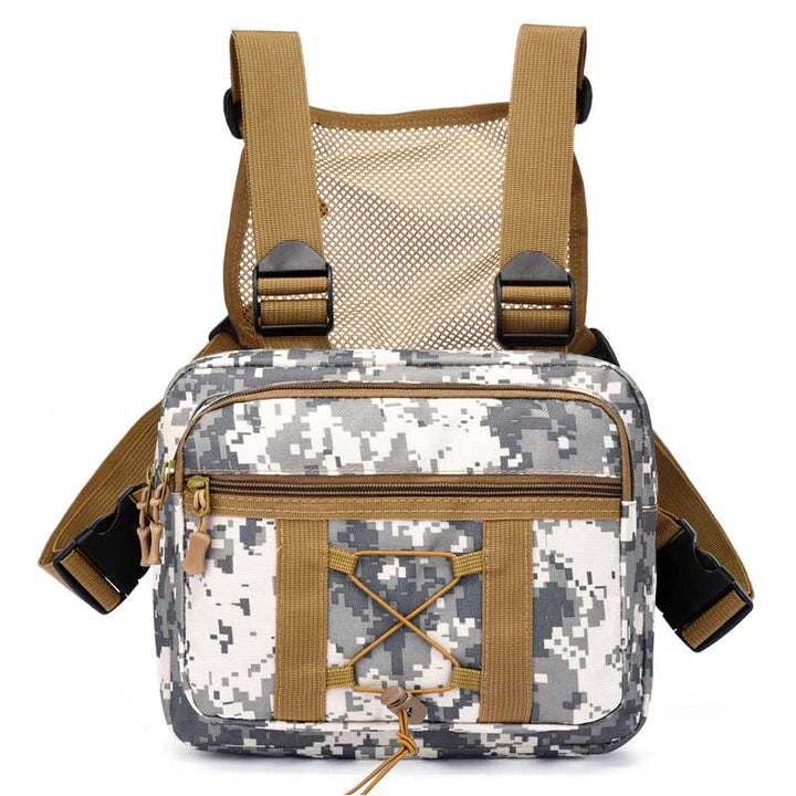 Stylish unisex tactical chest rig, water-resistant, multi-pocket for outdoor sports & adventure travel.