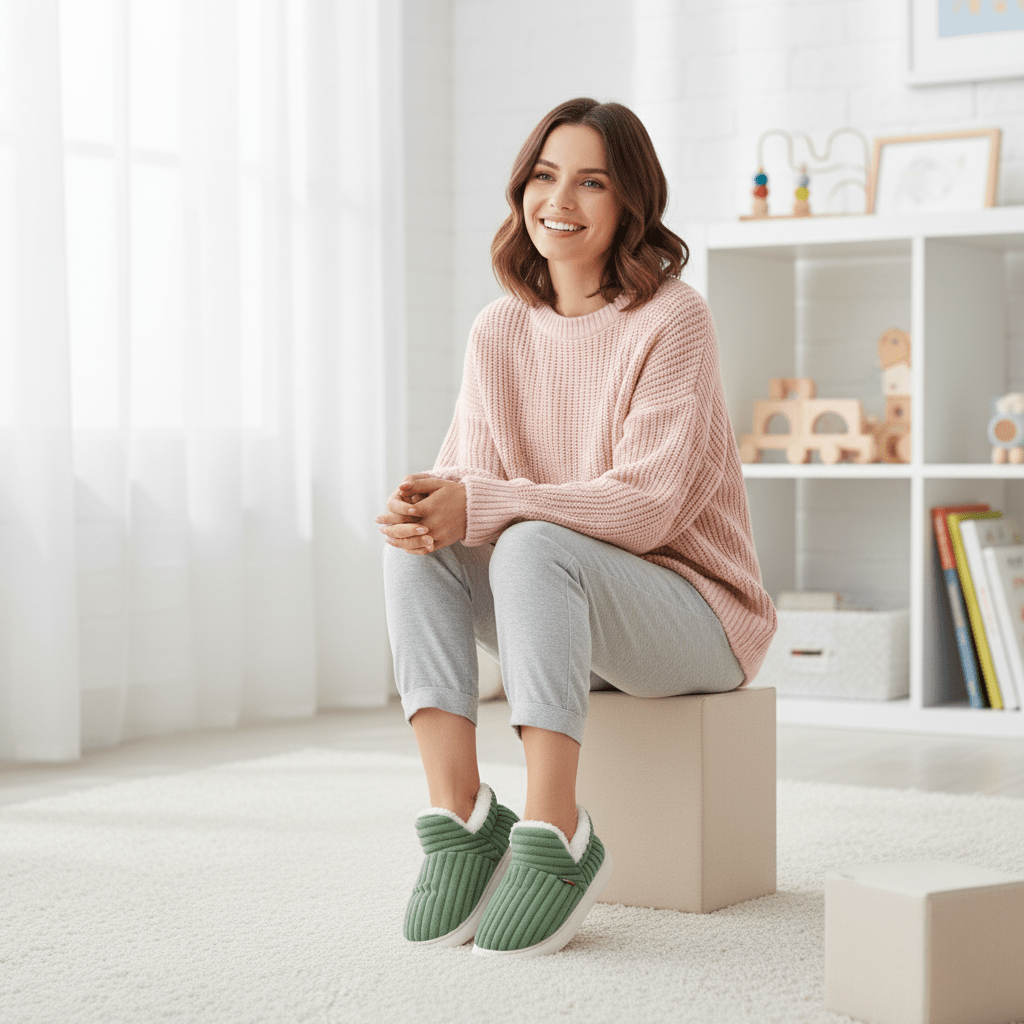 Machine washable thermal house slippers, providing cushioned comfort & warmth for all genders.