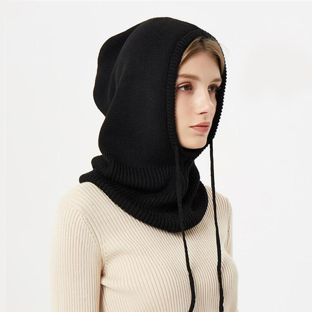 Unisex thermal winter beanie hat with integrated hood for ultimate cold weather warmth.