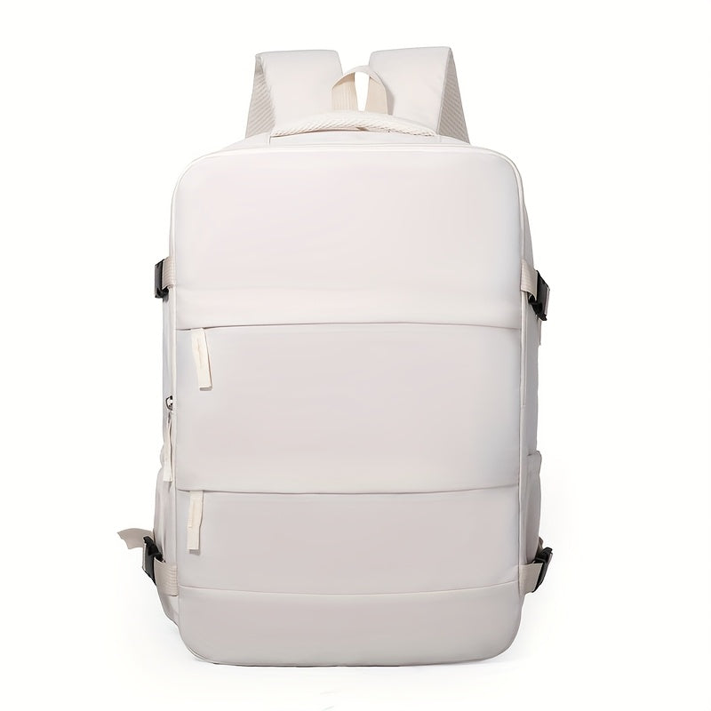 Modern travel backpack with 180° opening for quick access, includes a separate compartment for shoes.