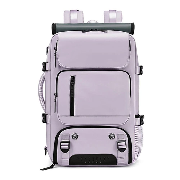 Smart travel backpack with USB charging access, shoe storage, and laptop protection.