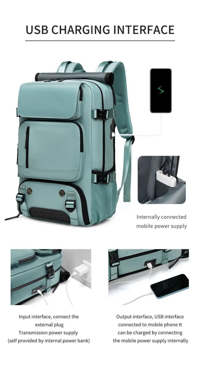 Organized multi-compartment travel backpack with USB port, ideal for daily commute & journeys.
