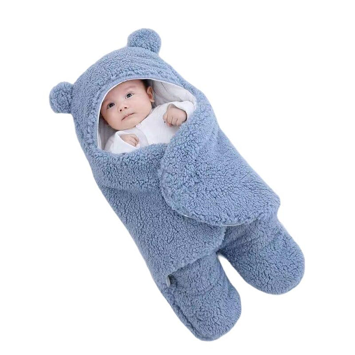 Unisex ultra soft quilted baby swaddle with adorable bear ears. Cozy newborn infant sleepsack for winter warmth.