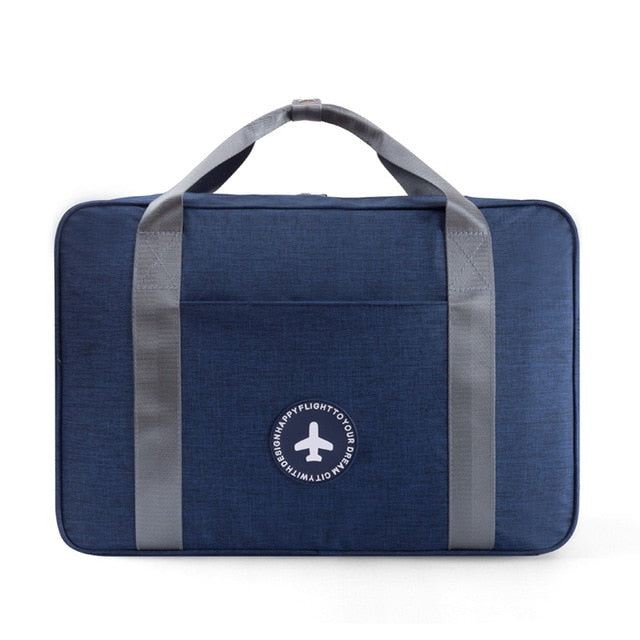 Hands-free unisex travel bag, easily attaches to luggage for seamless, organized flight essentials.
