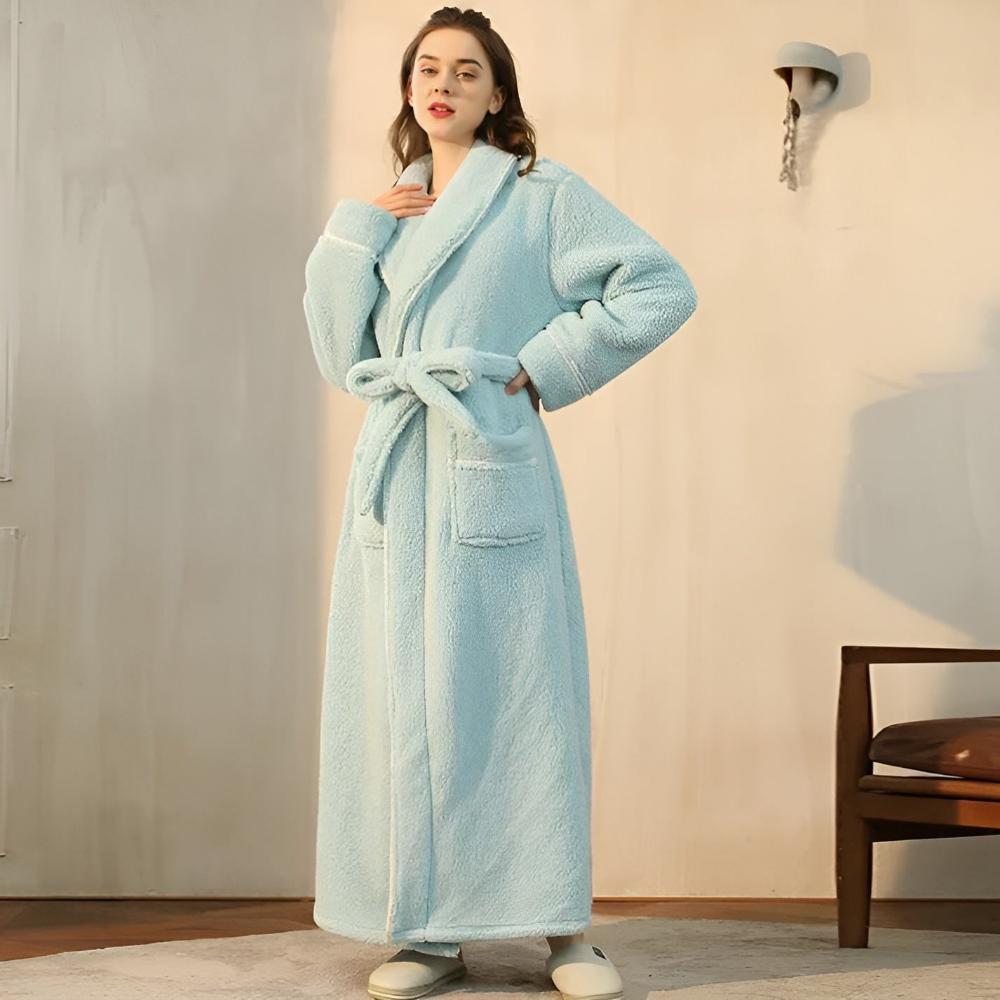 Plush unisex fleece loungewear robe, an essential for chilly winter evenings