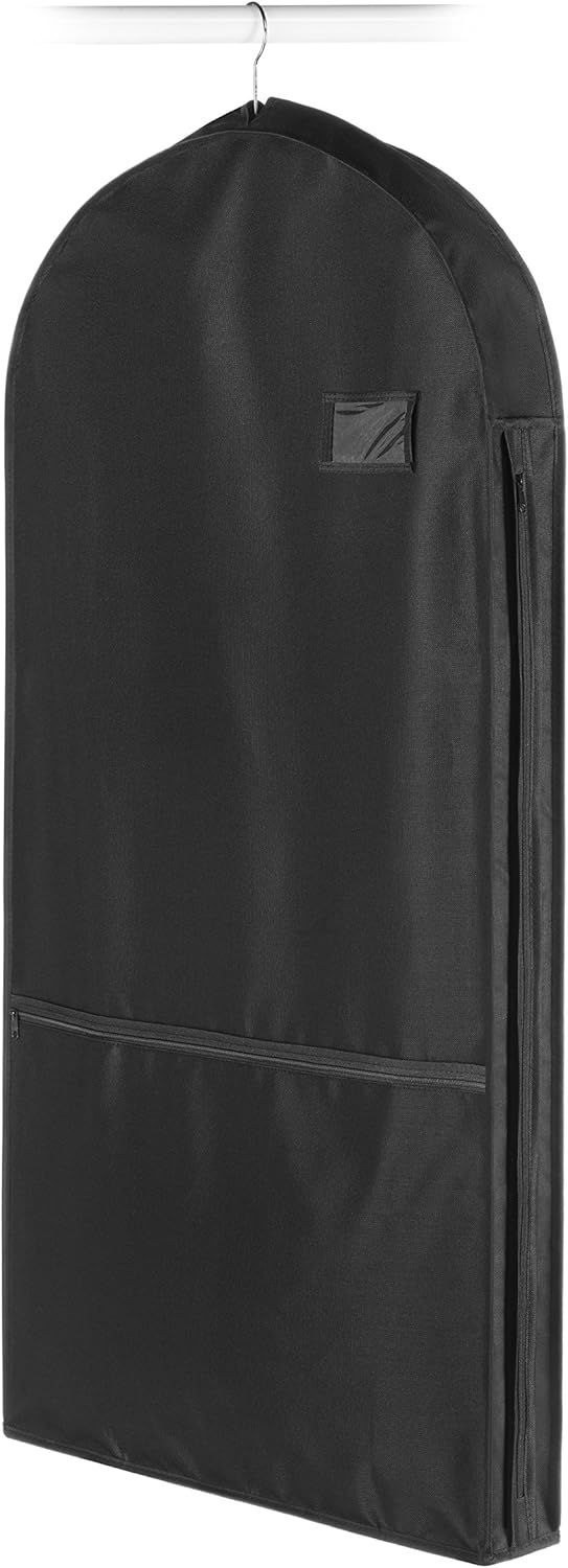 Lightweight water-repellent travel bag. Zippered garment storage with an accessory pocket for travel essentials.