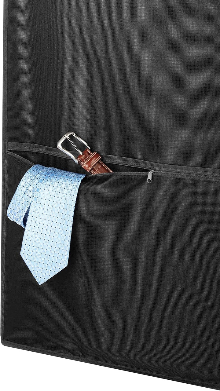 Unisex garment bag for organized travel. Water-repellent, zippered closure, and handy accessory pocket.