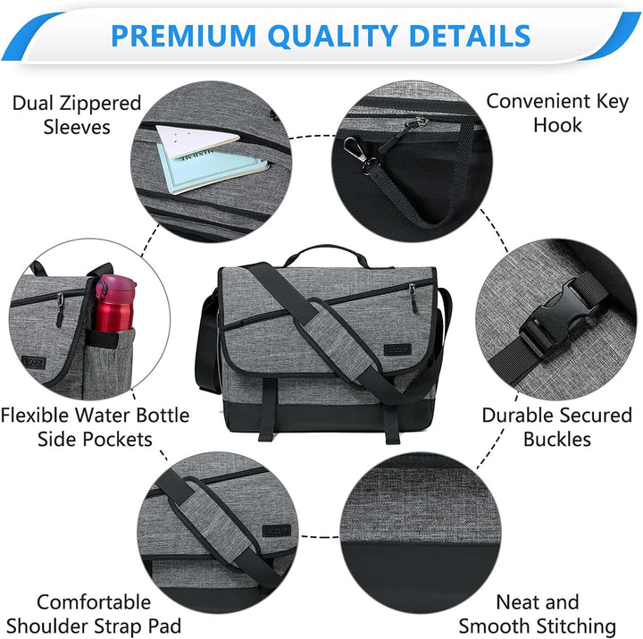 Water-Resistant Commuter Laptop Messenger Bag. Features adjustable strap & organization pockets for essentials.