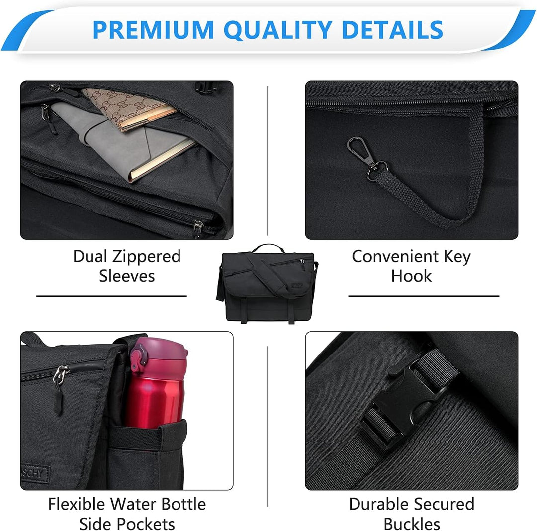 Unisex Water-Resistant WorkMate Messenger Bag. Padded laptop compartment & adjustable strap for comfortable carry.