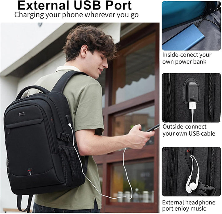 Anti-theft water-resistant unisex laptop backpack with secure, organized compartments for travel & work.
