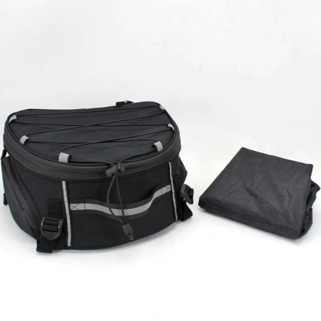 Convenient multi-compartment water-resistant motorcycle gear bag. Durable rider storage and bike travel luggage.