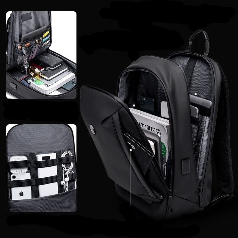 Multi-compartment unisex backpack displaying ample storage for daily use, school supplies, or travel essentials.