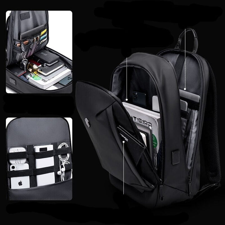 Multi-compartment unisex backpack displaying ample storage for daily use, school supplies, or travel essentials.