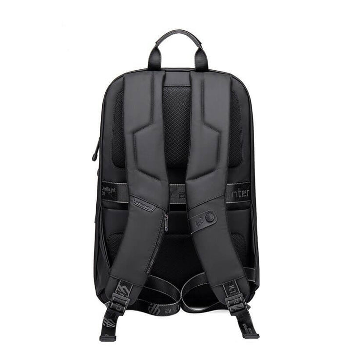 Sleek unisex nylon backpack, featuring water-resistant material and practical compartments for versatile use.