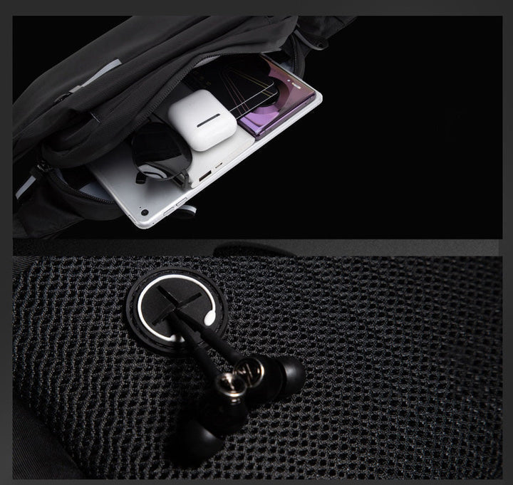 Hands-free running belt, water-resistant with secure compartments for phones & keys. Great for active use.