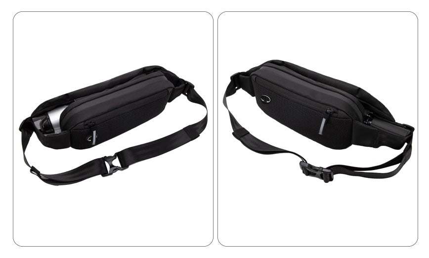 Stylish unisex travel accessory: multi-pocket fanny pack for easy access & secure storage. Black, versatile.