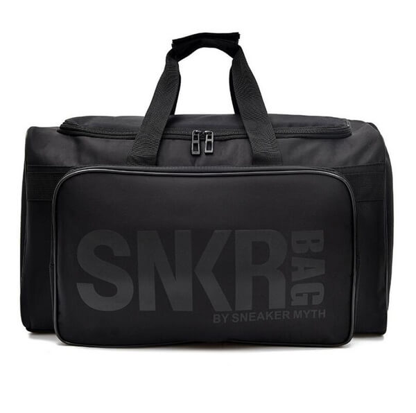 Durable water-resistant duffel bag for sneakers, gym gear, and travel. Features adjustable dividers.