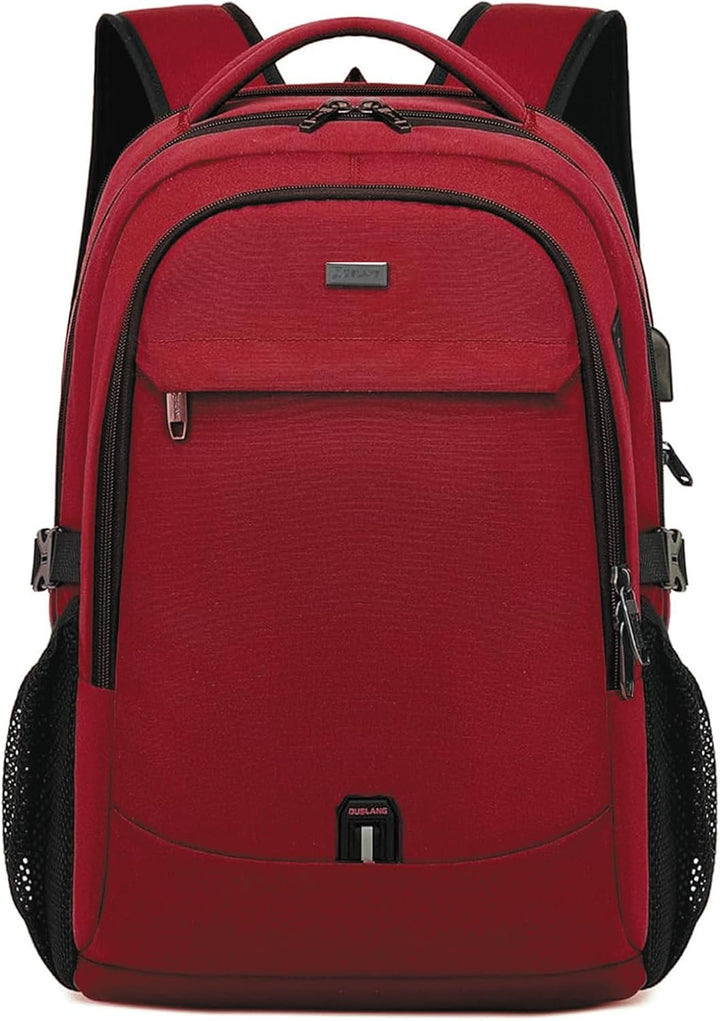 Women's travel backpack with anti-theft pocket and external water bottle holder.