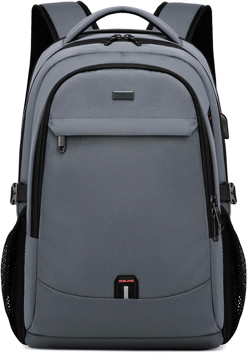 Unisex water-resistant travel laptop backpack with USB charging port, ideal for commuting, school, or work.