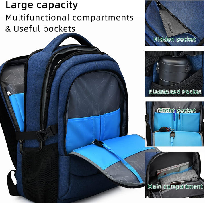 Front view of a black unisex laptop backpack, ideal for travel & daily commute.