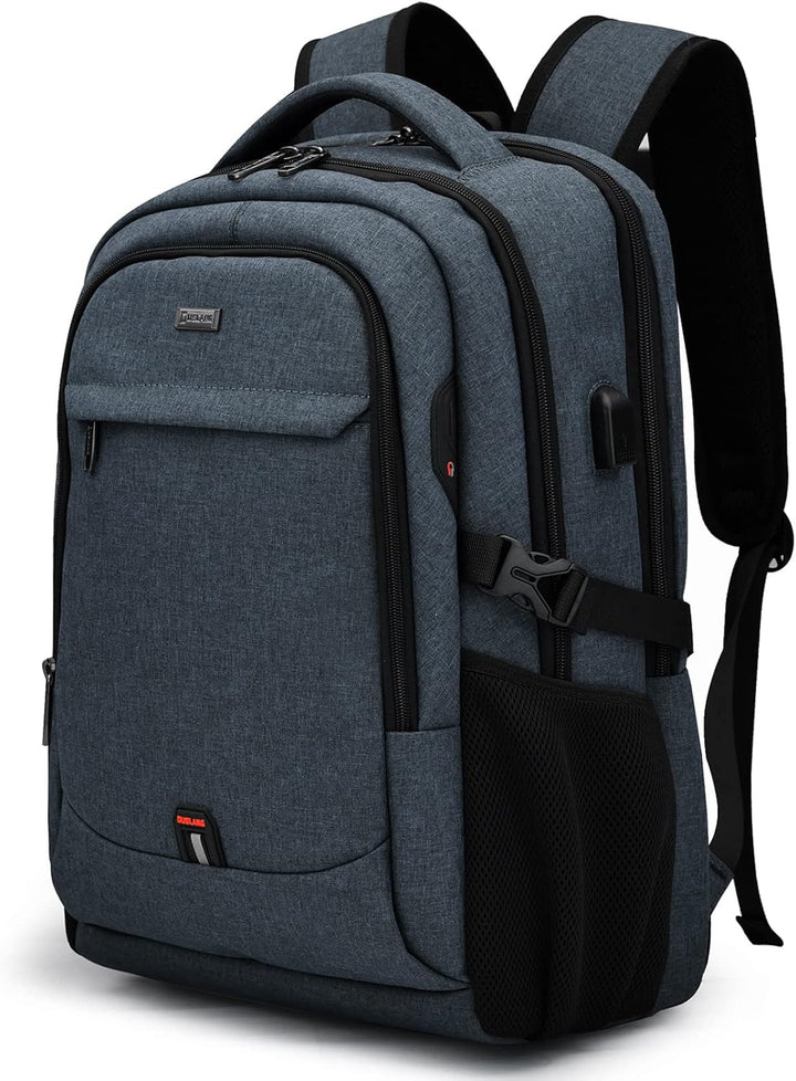 USB charging port detail on a versatile travel and commute laptop bag design.