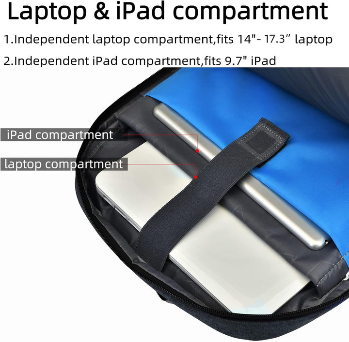 Laptop compartment of a water-resistant travel backpack, padded for maximum protection.