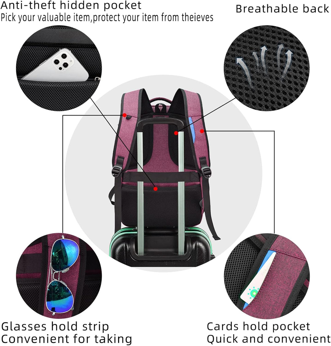 Front view of a dark grey unisex anti-theft laptop backpack with USB port.