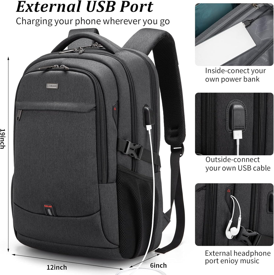 Spacious main compartment of a water-resistant travel backpack for clothes and gear.