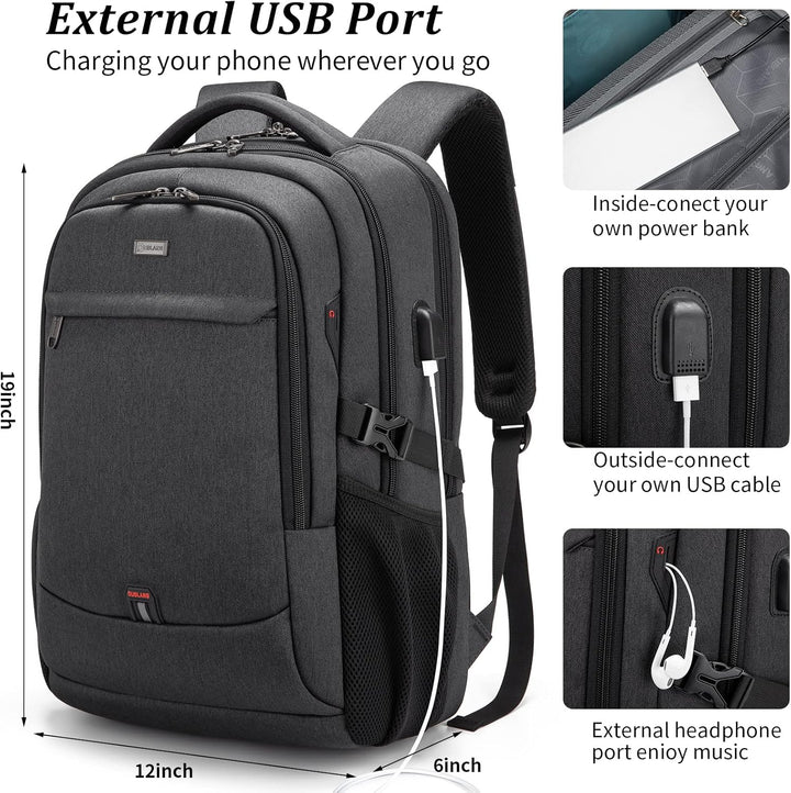 Spacious main compartment of a water-resistant travel backpack for clothes and gear.