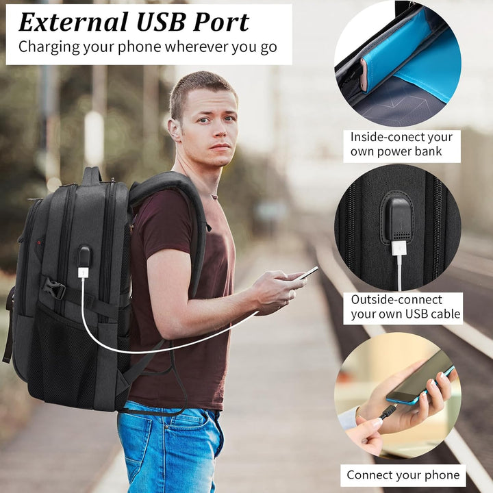 Men's organized commute bag, featuring a laptop sleeve and convenient USB charging.