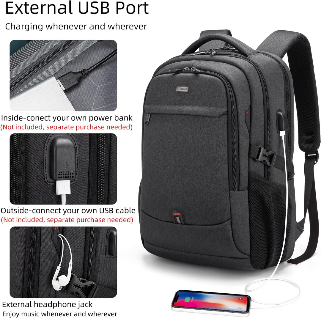 Sleek women's travel laptop backpack with water-resistant fabric & USB feature.