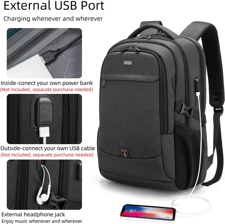 Sleek women's travel laptop backpack with water-resistant fabric & USB feature.