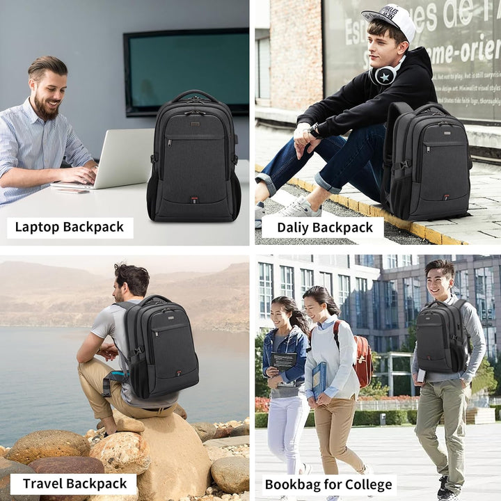 USB port with internal cable management in a versatile laptop backpack for charging.
