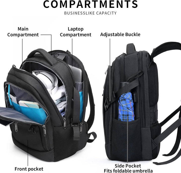 Backpack on a person: Unisex travel laptop backpack, demonstrating a comfortable fit.