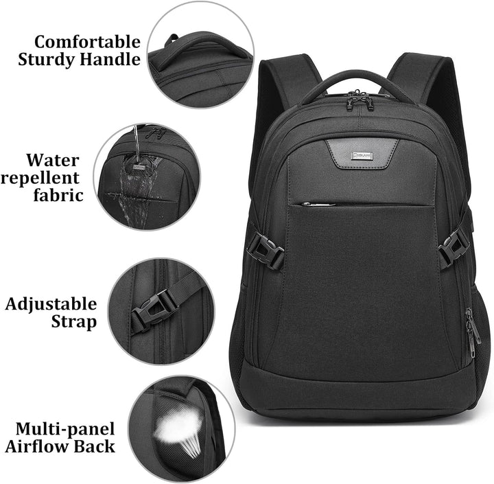 Water-resistant laptop backpack with stylish minimalist design for modern travelers.