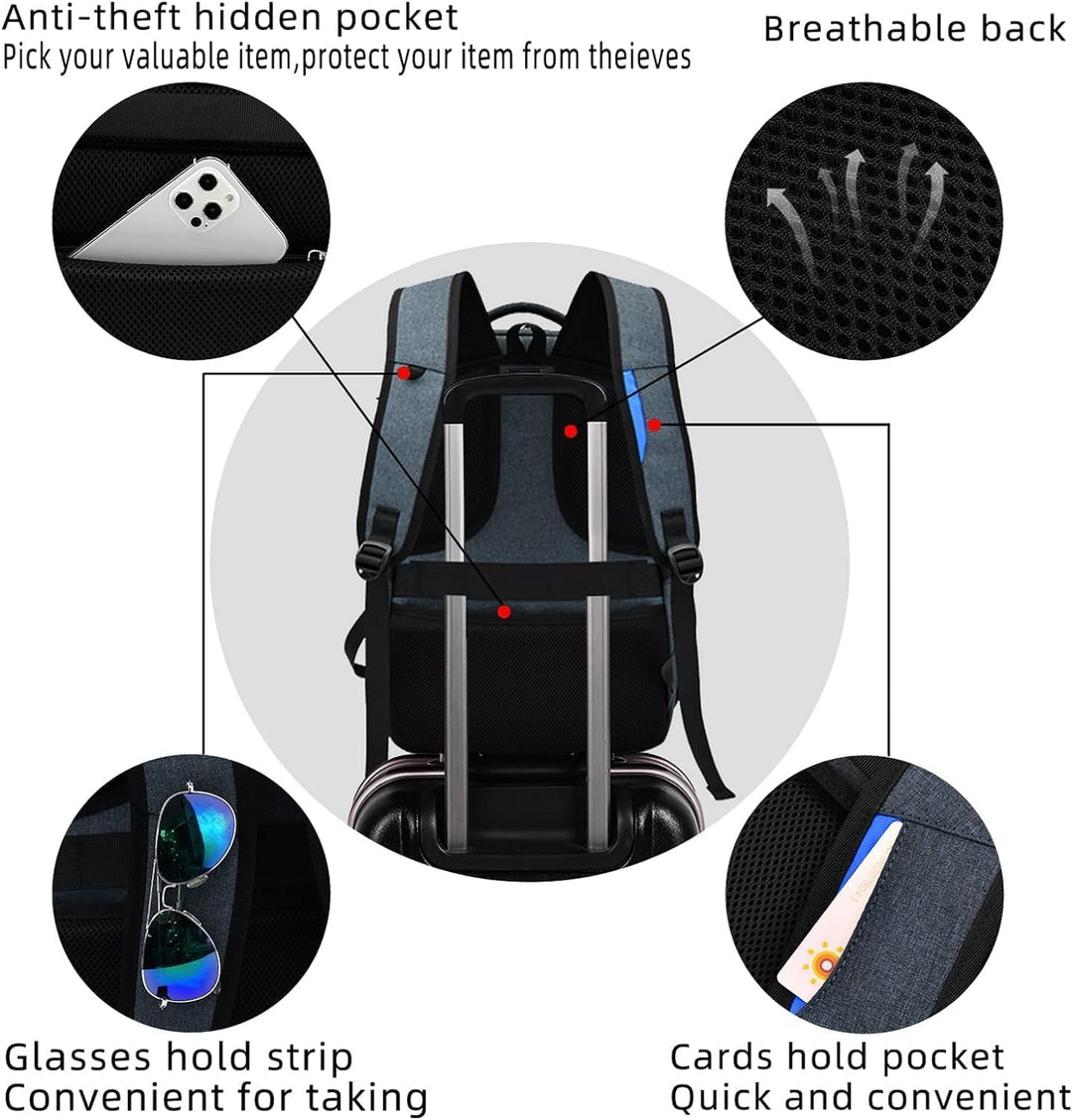 Water-resistant commuter laptop backpack, protecting electronics with its durable fabric & built-in USB charging.