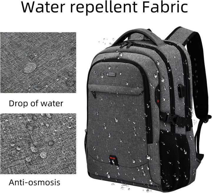 Water-resistant material of a robust travel backpack, built to last for years.