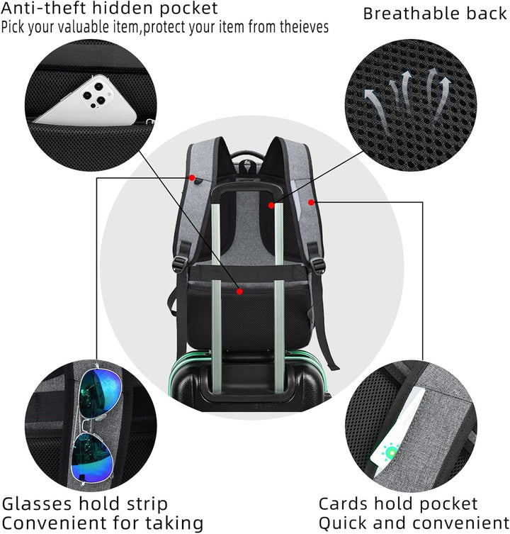 Laptop sleeve detail within an anti-theft travel and commute backpack for protection.