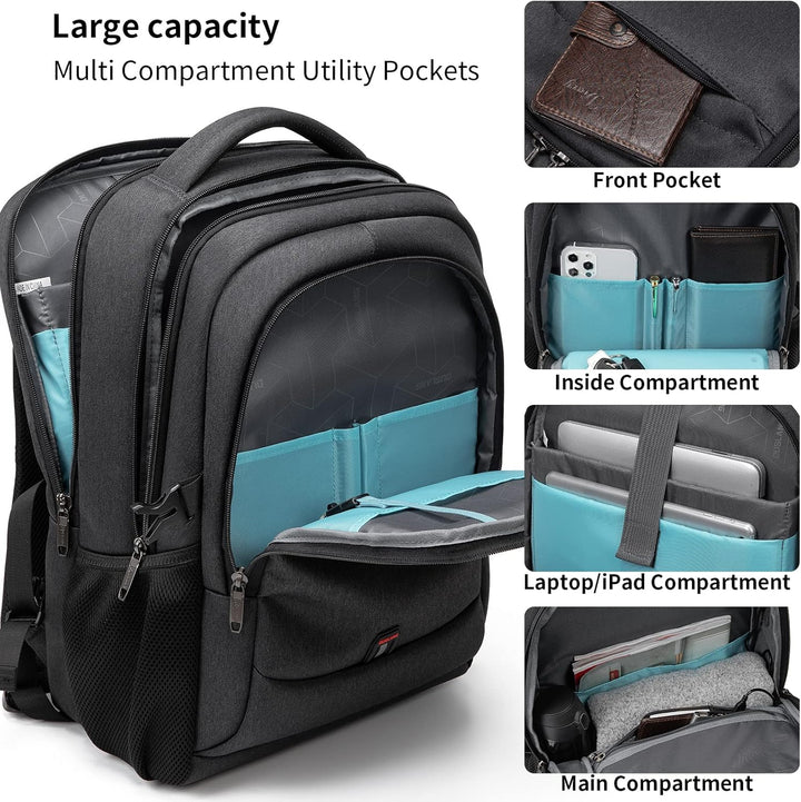 Comfortable men's travel backpack with padded back support and integrated USB.