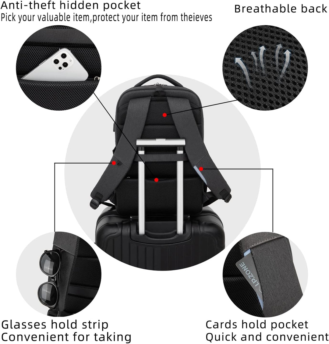 Multi-functional travel backpack, designed for both business and leisure activities.