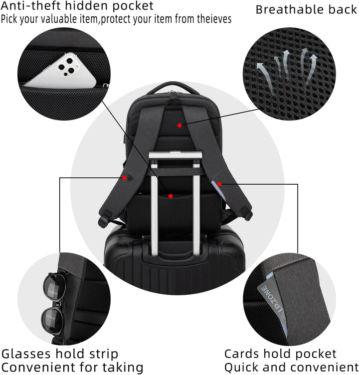 Multi-functional travel backpack, designed for both business and leisure activities.