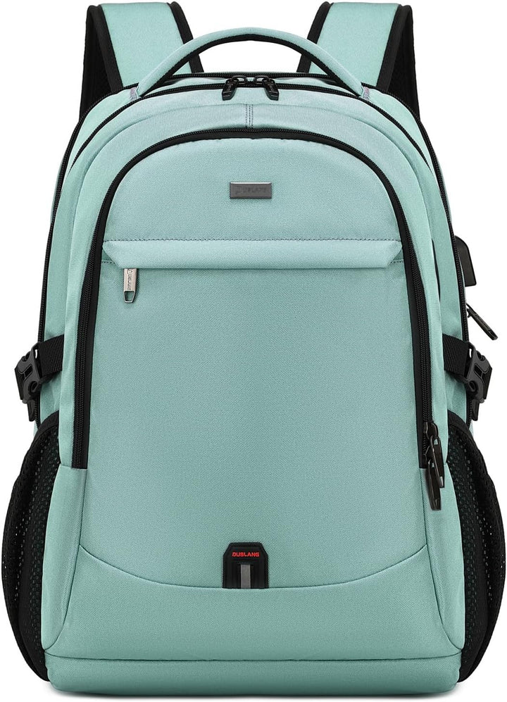 Close-up of the USB charging port on a unisex travel laptop backpack for convenience.
