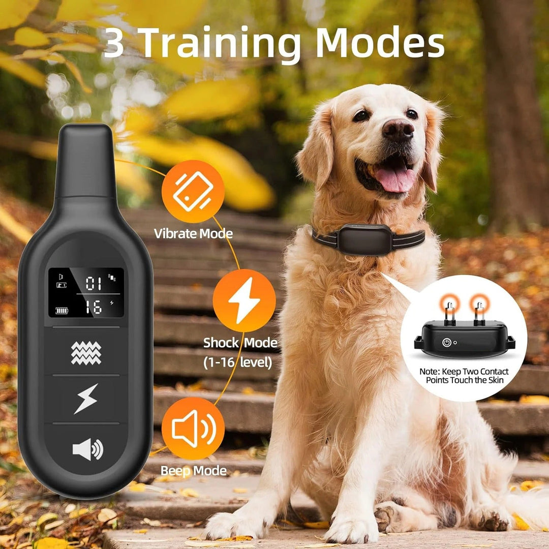 Rechargeable waterproof dog training collar with remote. Essential pet supplies for behavior correction.