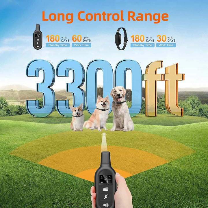 Durable waterproof e-collar for effective outdoor dog training. Rechargeable, with remote control.