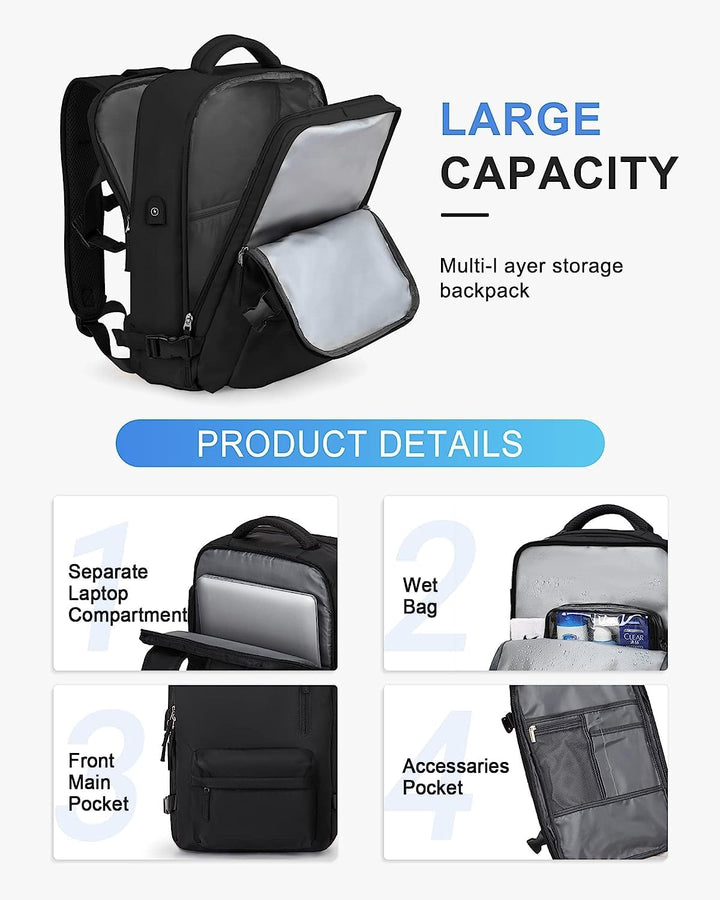 Integrated USB charging port on a durable waterproof travel backpack, ideal for powering devices on the go.