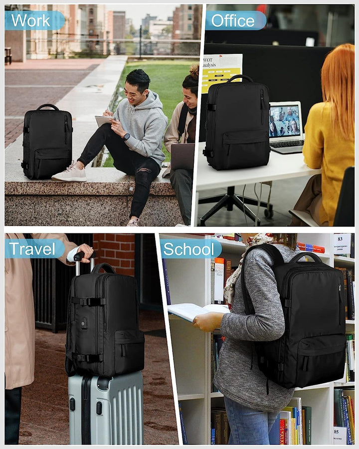 Organized interior of a waterproof travel backpack, perfect for essentials, a laptop, and travel gear.