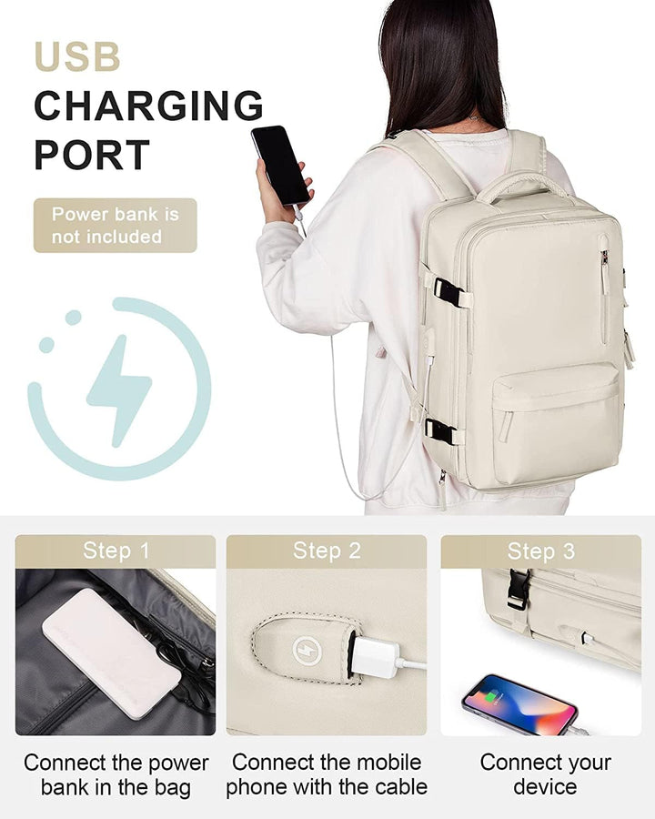 Waterproof laptop backpack for 14" devices, featuring USB charging & a shoe compartment. Ideal travel bag.