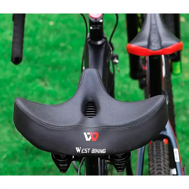 Universal fit bike saddle, unisex design providing ultimate comfort and improved shock absorption for cyclists