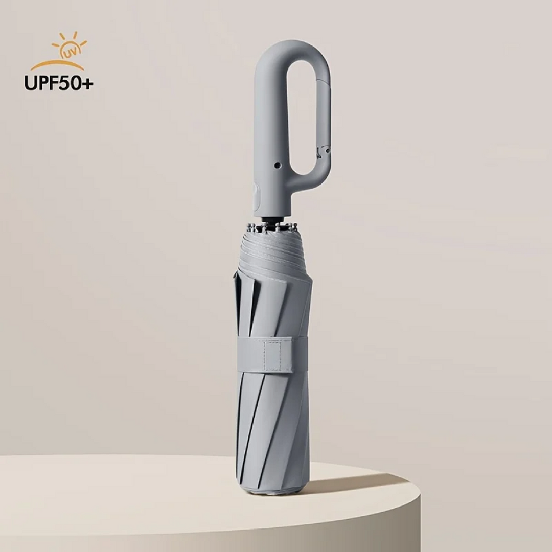 Portable automatic umbrella. Reflective strip enhances visibility, ideal for wind and rain.