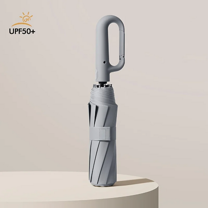 Portable automatic umbrella. Reflective strip enhances visibility, ideal for wind and rain.
